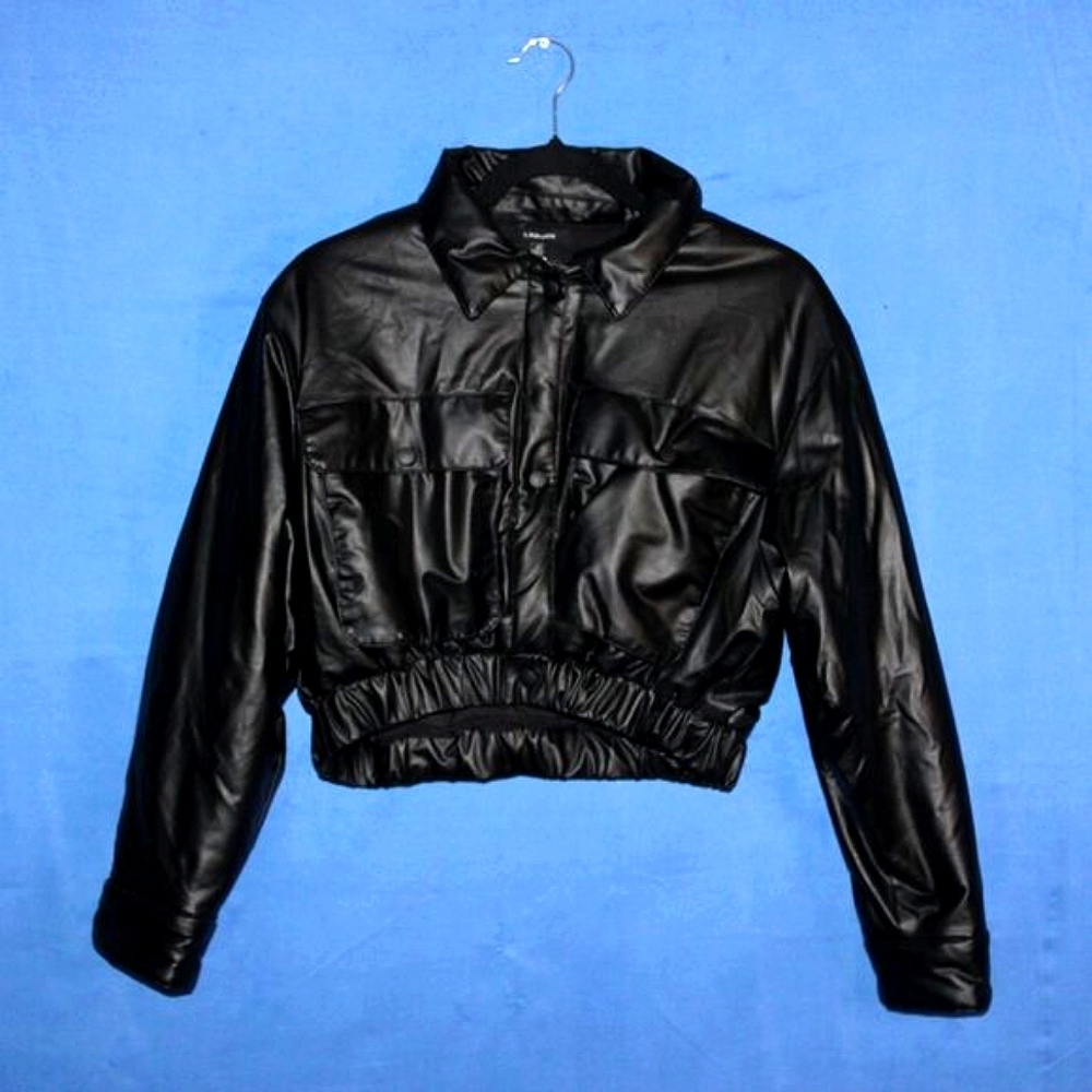 Labijou Shiny Cropped Puffer Jacket Black Small - Picture 2 of 6